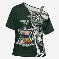 Personalised Tonga Takuilau College Cross Shoulder Shirt Est 1975 Tongan Ngatu Pattern - Polynesian Pride
