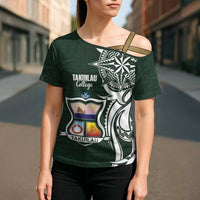 Personalised Tonga Takuilau College Cross Shoulder Shirt Est 1975 Tongan Ngatu Pattern - Polynesian Pride