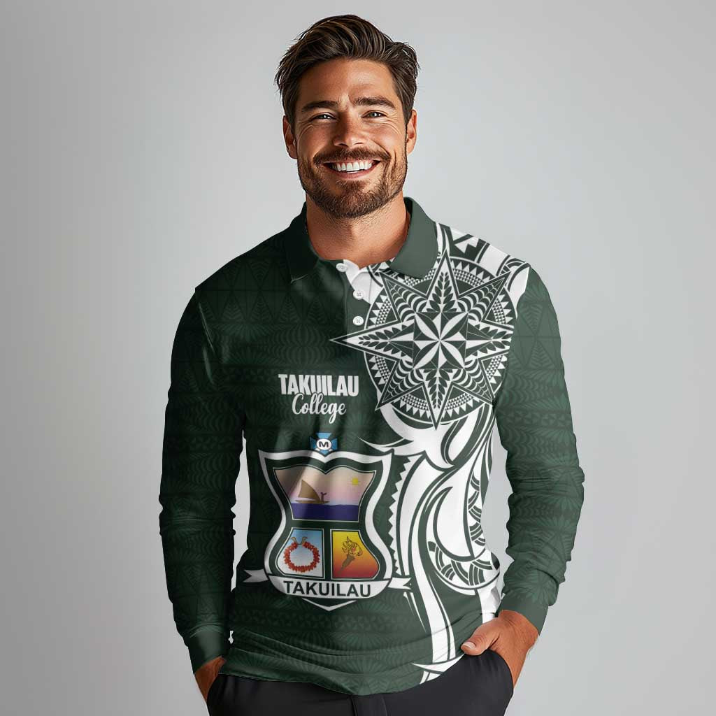 Personalised Tonga Takuilau College Long Sleeve Polo Shirt Est 1975 Tongan Ngatu Pattern - Polynesian Pride
