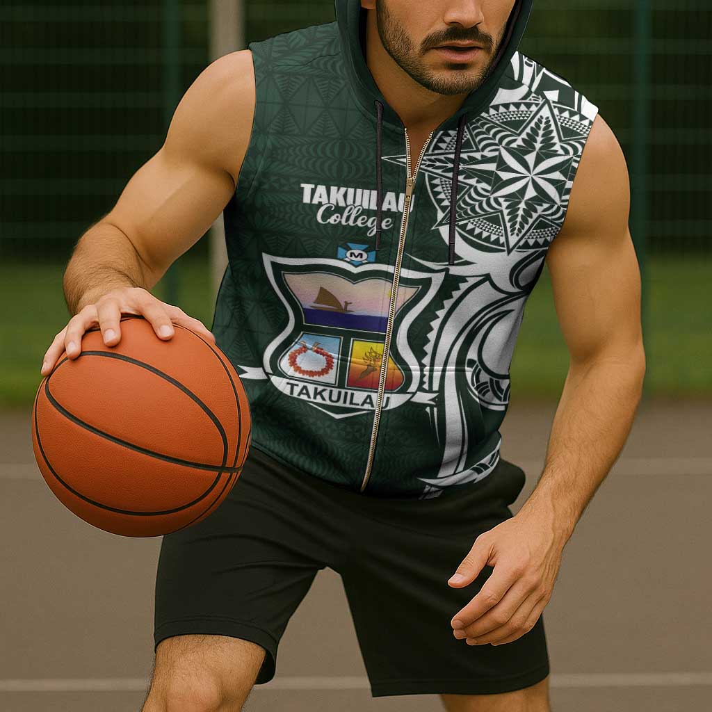 Personalised Tonga Takuilau College Sleeveless Zip Hoodie Est 1975 Tongan Ngatu Pattern - Polynesian Pride