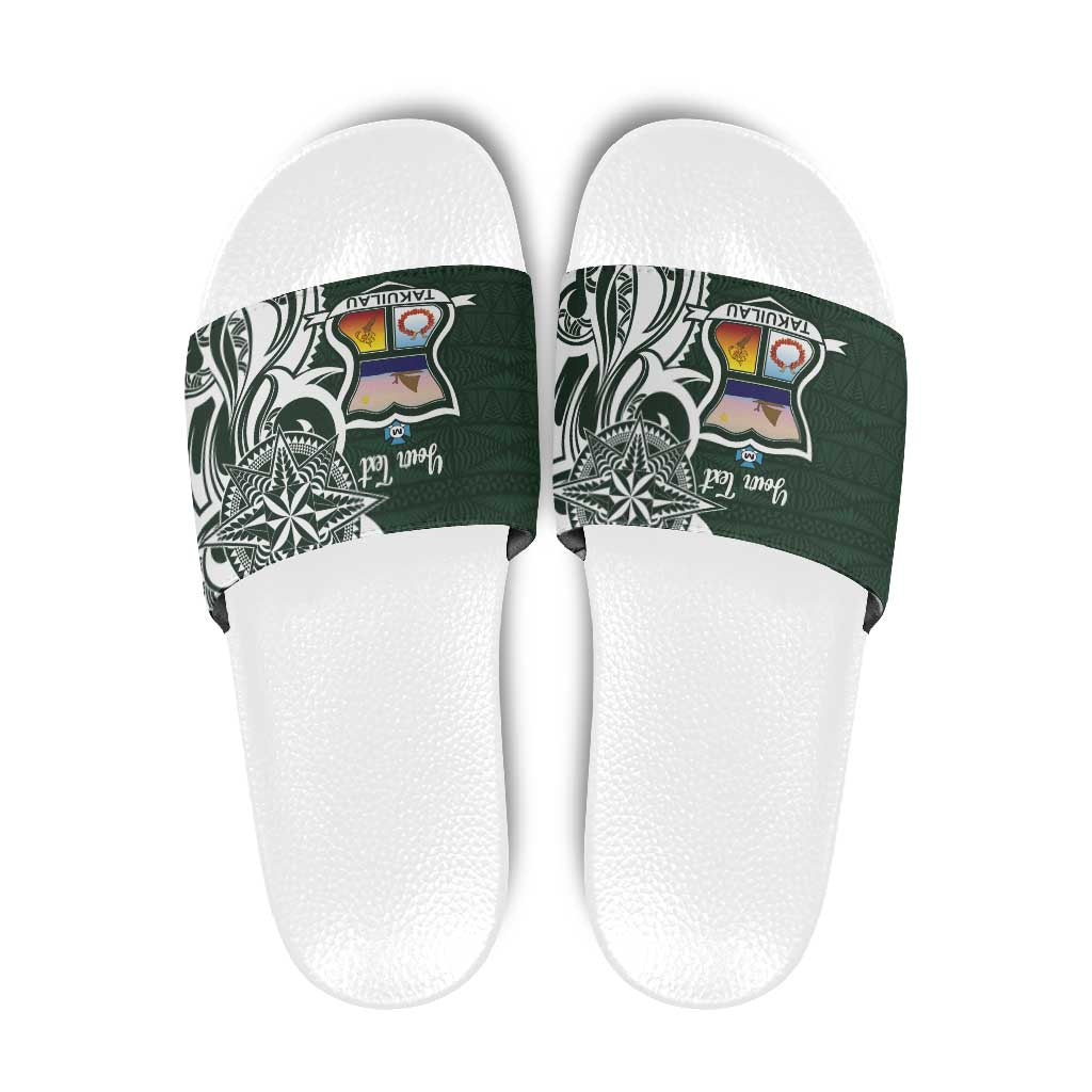 Personalised Tonga Takuilau College Slide Sandals Est 1975 Tongan Ngatu Pattern - Polynesian Pride