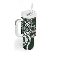 Personalised Tonga Takuilau College Tumbler With Handle Est 1975 Tongan Ngatu Pattern - Polynesian Pride