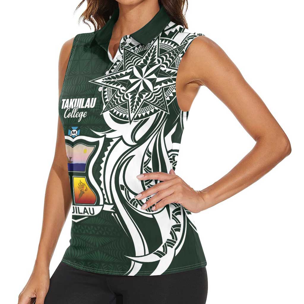 Personalised Tonga Takuilau College Women Sleeveless Polo Shirt Est 1975 Tongan Ngatu Pattern - Polynesian Pride