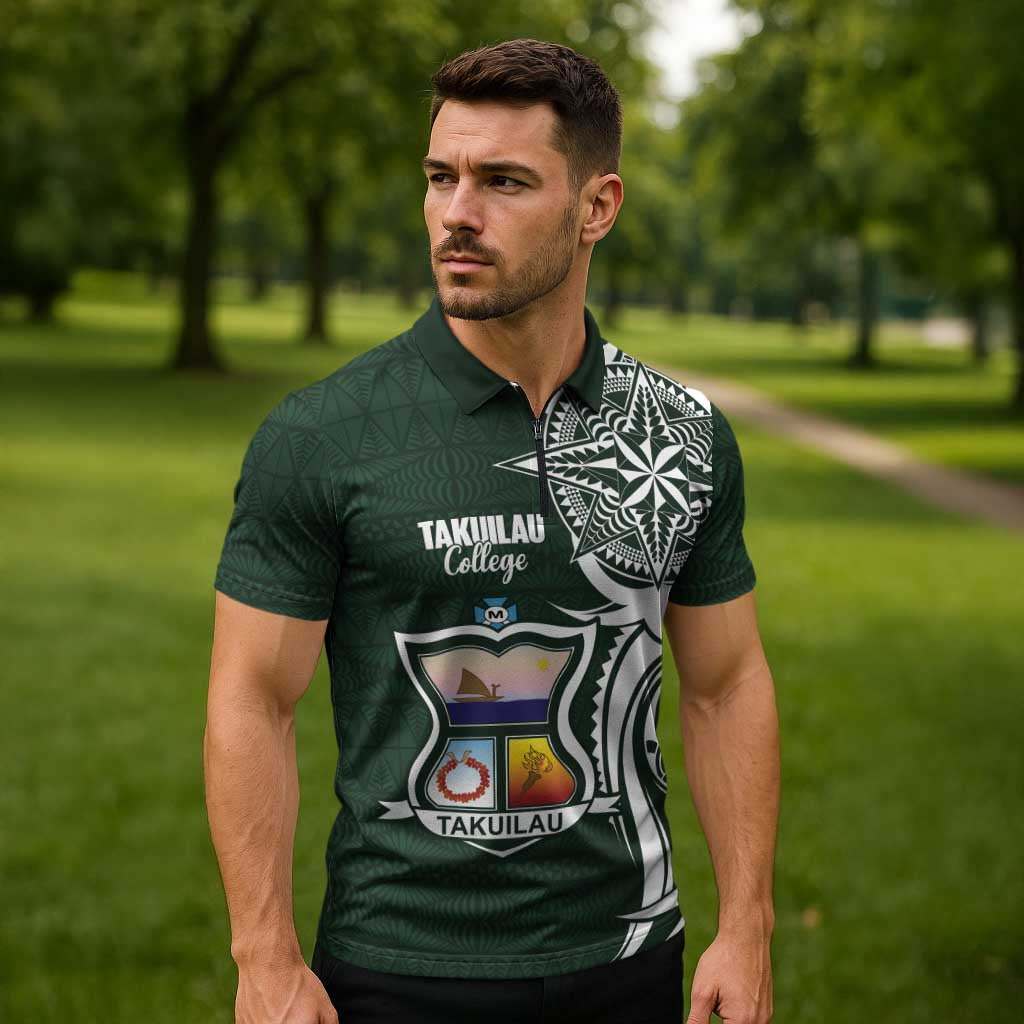 Personalised Tonga Takuilau College Zipper Polo Shirt Est 1975 Tongan Ngatu Pattern - Polynesian Pride