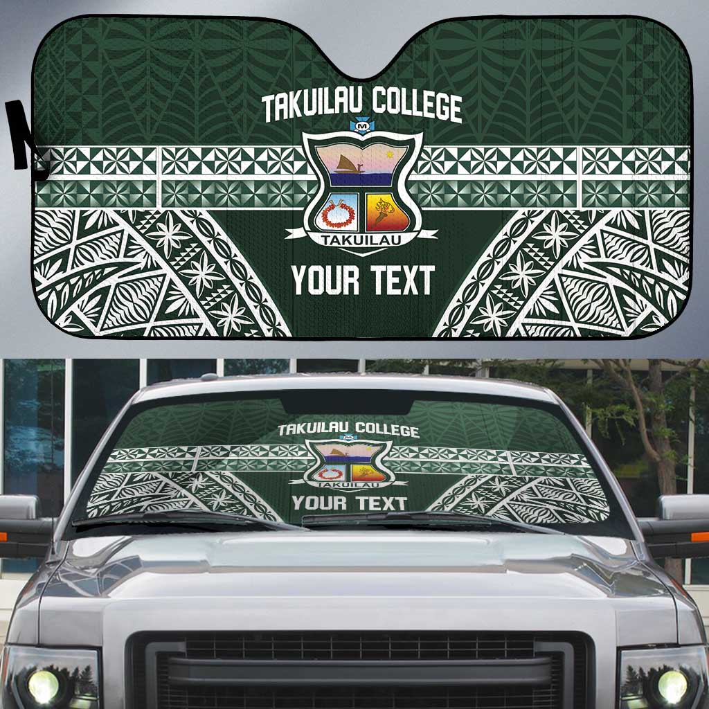Personalised Tonga Takuilau College Auto Sun Shade 50th Anniversary Ngatu Kupesi LT14 Green - Polynesian Pride