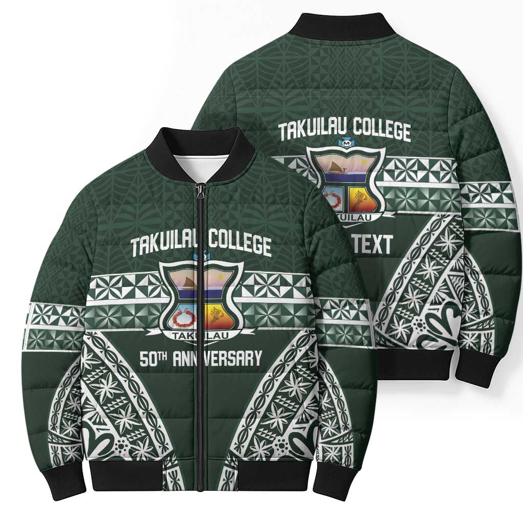 Personalised Tonga Takuilau College Bomber Puffer Jacket 50th Anniversary Ngatu Kupesi - Polynesian Pride