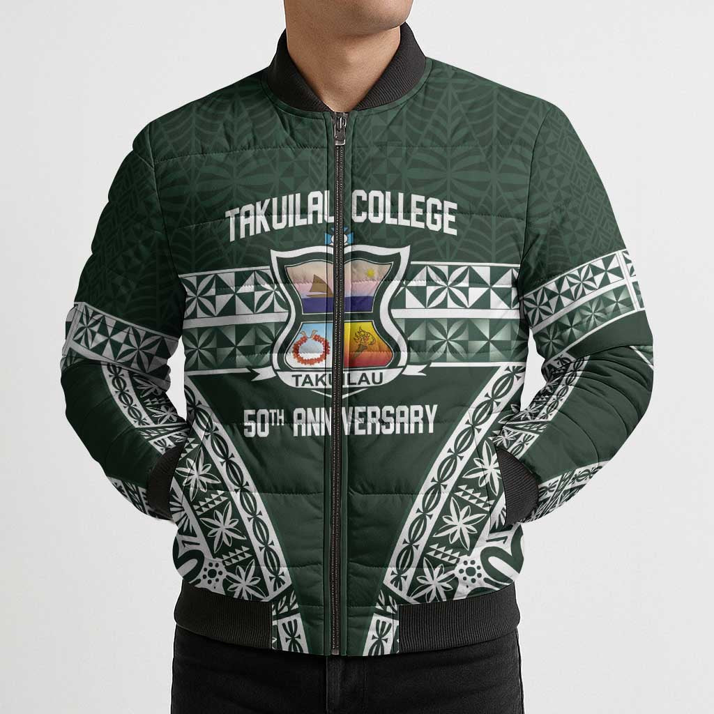 Personalised Tonga Takuilau College Bomber Puffer Jacket 50th Anniversary Ngatu Kupesi - Polynesian Pride