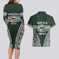 Personalised Tonga Takuilau College Couples Matching Long Sleeve Bodycon Dress and Hawaiian Shirt 50th Anniversary Ngatu Kupesi - Polynesian Pride