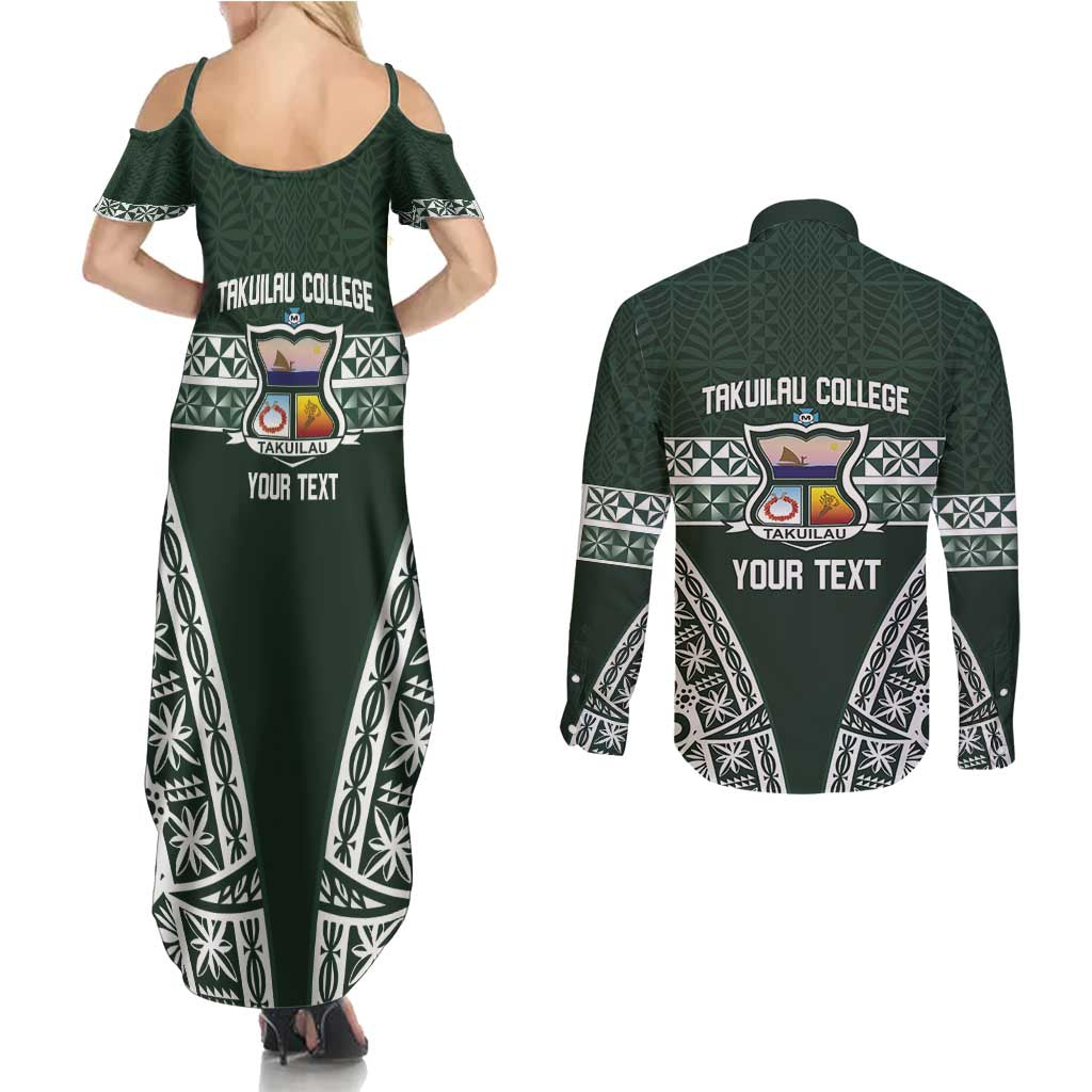Personalised Tonga Takuilau College Couples Matching Summer Maxi Dress and Long Sleeve Button Shirt 50th Anniversary Ngatu Kupesi - Polynesian Pride