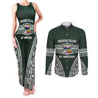 Personalised Tonga Takuilau College Couples Matching Tank Maxi Dress and Long Sleeve Button Shirt 50th Anniversary Ngatu Kupesi - Polynesian Pride