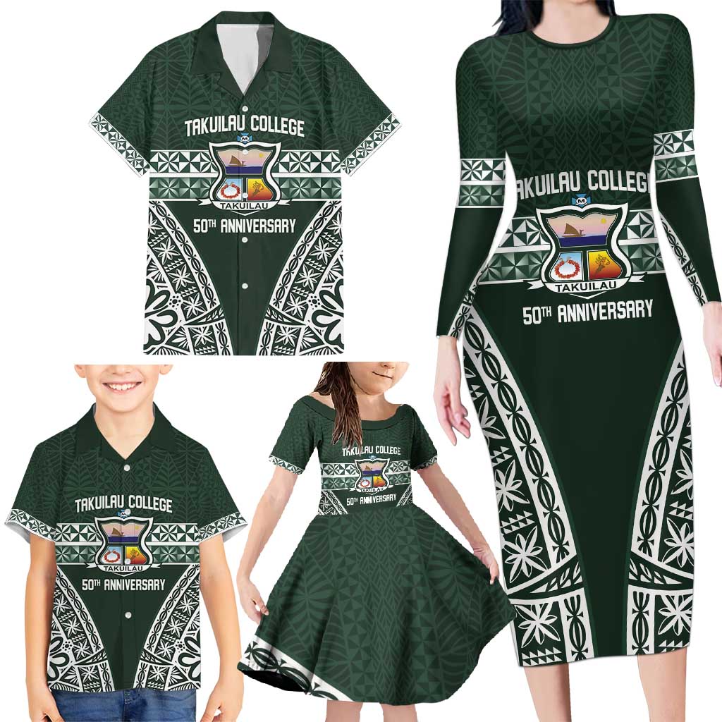 Personalised Tonga Takuilau College Family Matching Long Sleeve Bodycon Dress and Hawaiian Shirt 50th Anniversary Ngatu Kupesi - Polynesian Pride