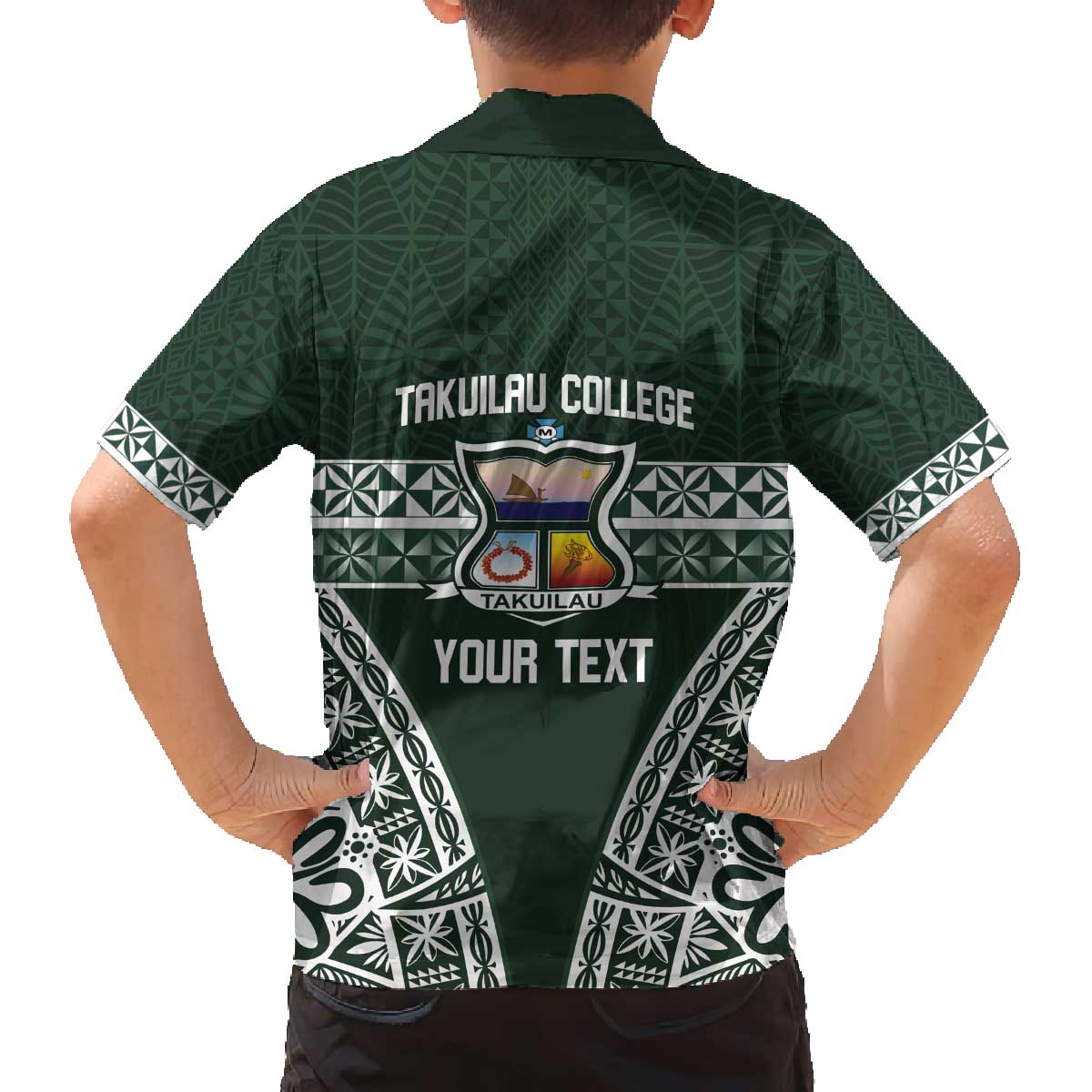 Personalised Tonga Takuilau College Family Matching Off The Shoulder Long Sleeve Dress and Hawaiian Shirt 50th Anniversary Ngatu Kupesi - Polynesian Pride