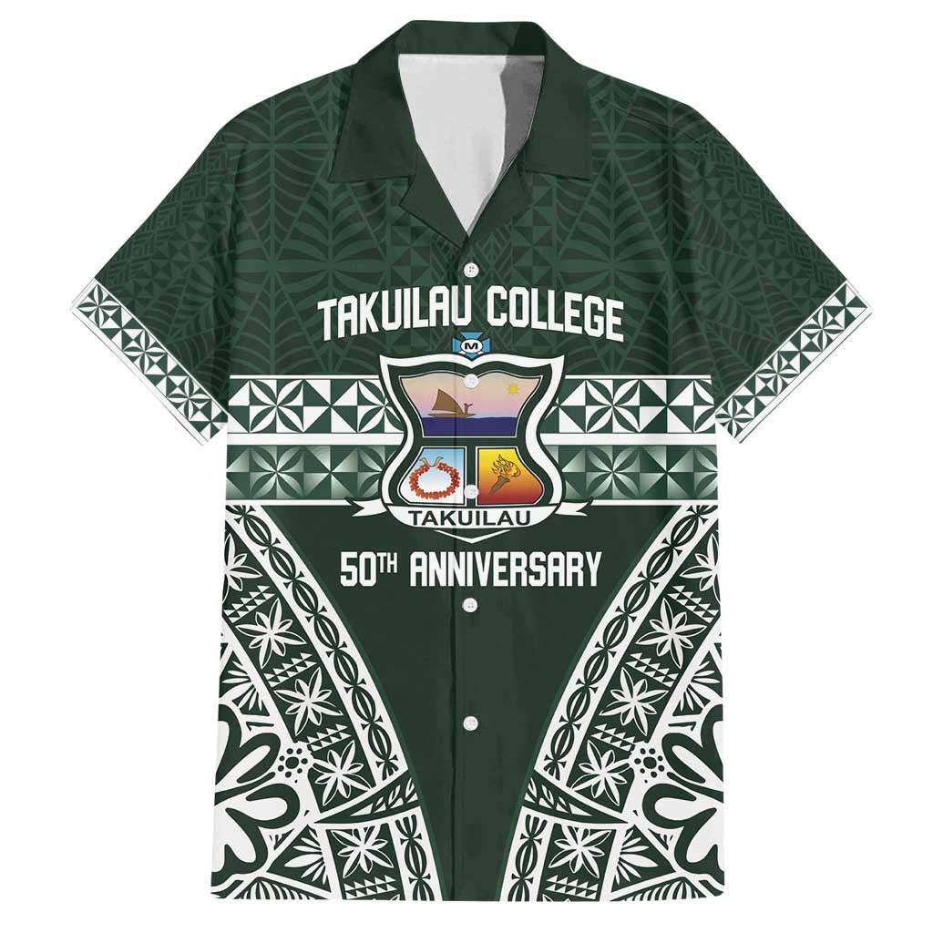 Personalised Tonga Takuilau College Family Matching Off Shoulder Short Dress and Hawaiian Shirt 50th Anniversary Ngatu Kupesi - Polynesian Pride
