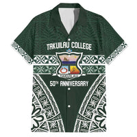 Personalised Tonga Takuilau College Family Matching Off Shoulder Short Dress and Hawaiian Shirt 50th Anniversary Ngatu Kupesi - Polynesian Pride