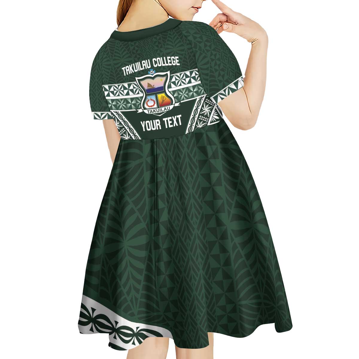 Personalised Tonga Takuilau College Kid Short Sleeve Dress 50th Anniversary Ngatu Kupesi - Polynesian Pride
