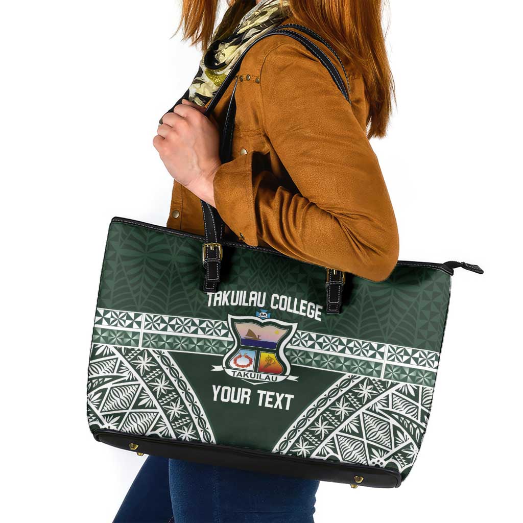 Personalised Tonga Takuilau College Leather Tote Bag 50th Anniversary Ngatu Kupesi - Polynesian Pride