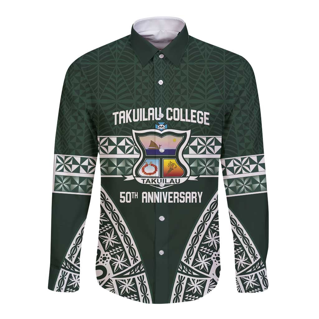 Personalised Tonga Takuilau College Long Sleeve Button Shirt 50th Anniversary Ngatu Kupesi - Polynesian Pride