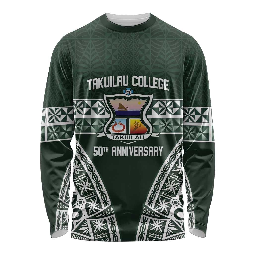 Personalised Tonga Takuilau College Long Sleeve Shirt 50th Anniversary Ngatu Kupesi - Polynesian Pride