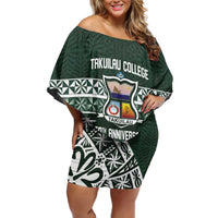 Personalised Tonga Takuilau College Off Shoulder Short Dress 50th Anniversary Ngatu Kupesi - Polynesian Pride