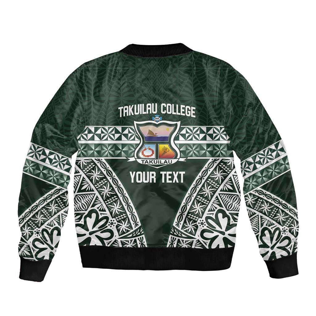 Personalised Tonga Takuilau College Sleeve Zip Bomber Jacket 50th Anniversary Ngatu Kupesi - Polynesian Pride