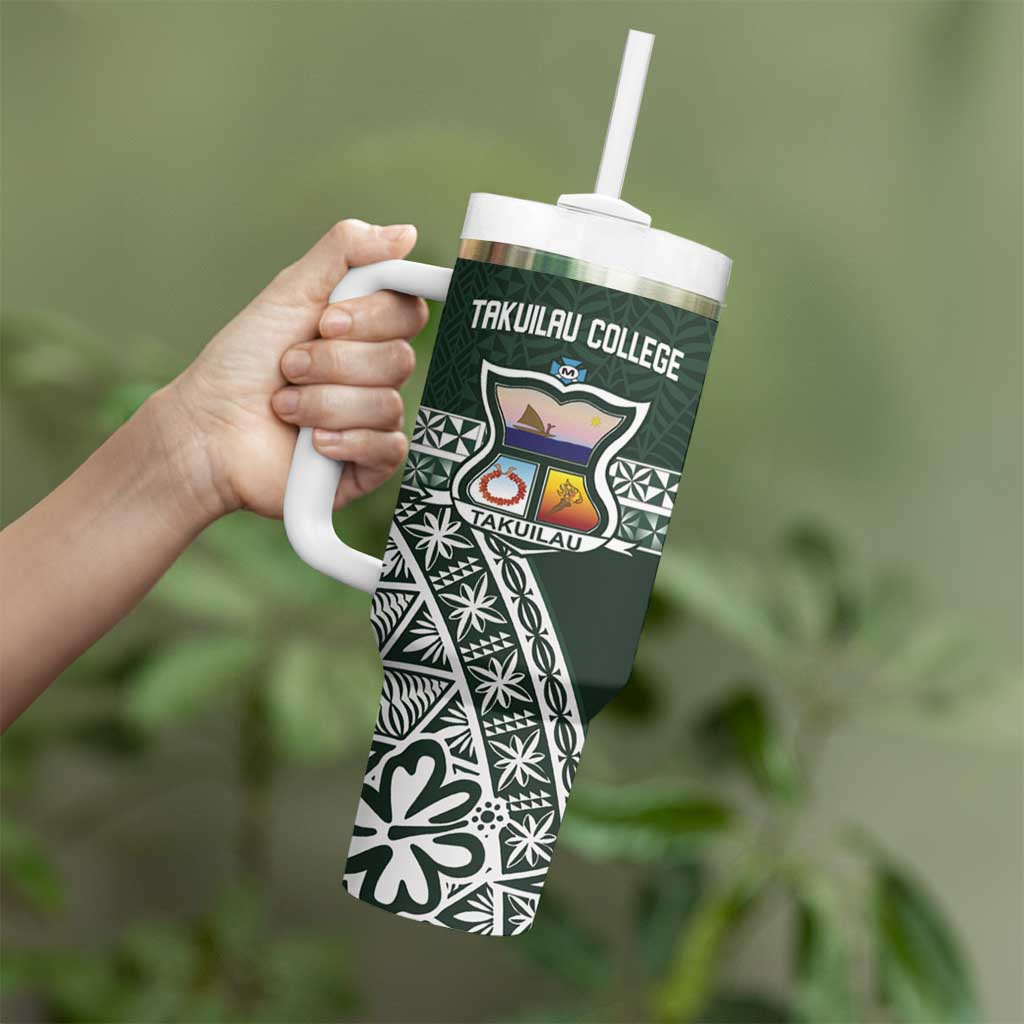 Personalised Tonga Takuilau College Tumbler With Handle 50th Anniversary Ngatu Kupesi - Polynesian Pride