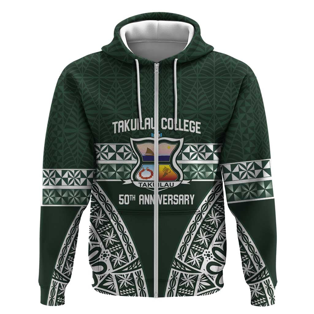 Personalised Tonga Takuilau College Zip Hoodie 50th Anniversary Ngatu Kupesi - Polynesian Pride