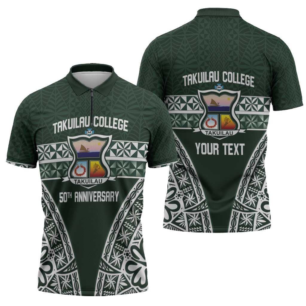 Personalised Tonga Takuilau College Zipper Polo Shirt 50th Anniversary Ngatu Kupesi - Polynesian Pride