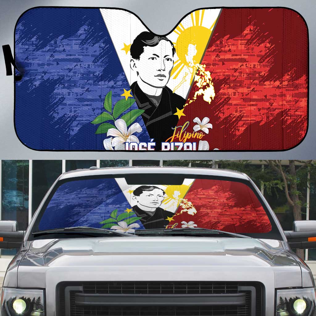 Philippines Rizal Day Auto Sun Shade Filipino Sampaguita Grunge Style LT14 Blue - Polynesian Pride
