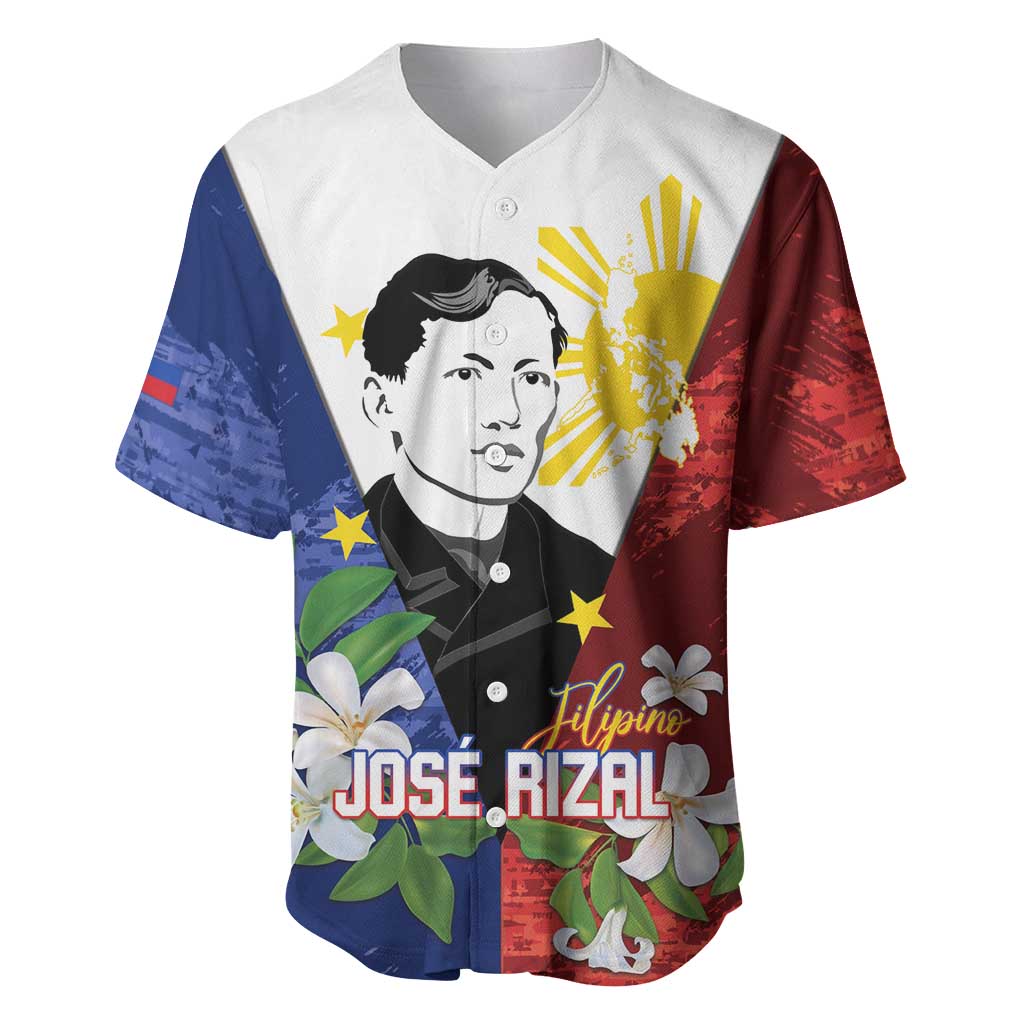 Philippines Rizal Day Baseball Jersey Filipino Sampaguita Grunge Style - Polynesian Pride