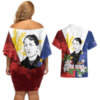 Philippines Rizal Day Couples Matching Off Shoulder Short Dress and Hawaiian Shirt Filipino Sampaguita Grunge Style - Polynesian Pride