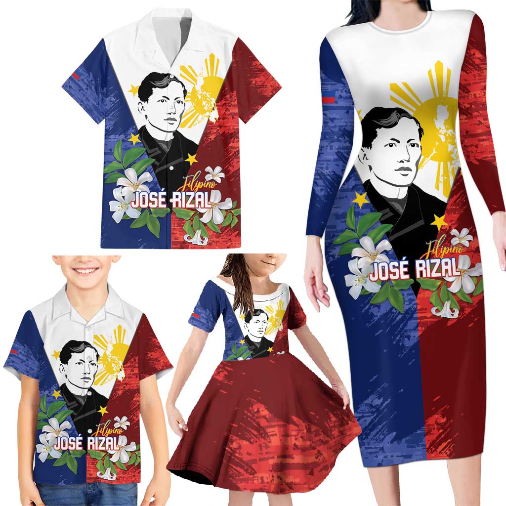 Philippines Rizal Day Family Matching Long Sleeve Bodycon Dress and Hawaiian Shirt Filipino Sampaguita Grunge Style - Polynesian Pride