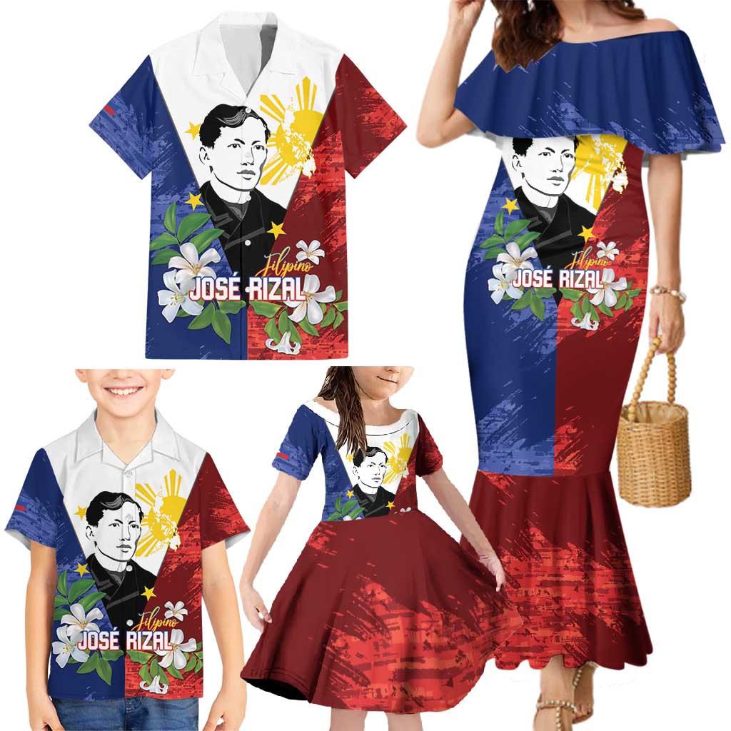 Philippines Rizal Day Family Matching Mermaid Dress and Hawaiian Shirt Filipino Sampaguita Grunge Style - Polynesian Pride