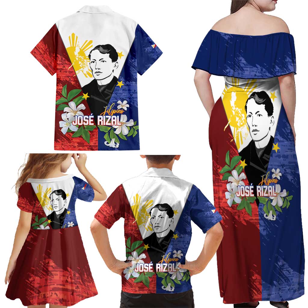 Philippines Rizal Day Family Matching Off Shoulder Maxi Dress and Hawaiian Shirt Filipino Sampaguita Grunge Style - Polynesian Pride