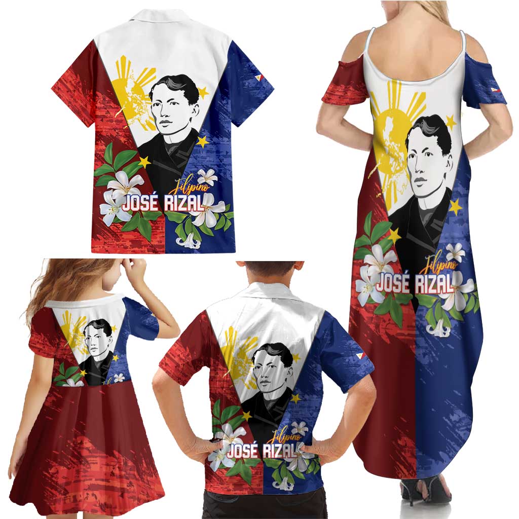 Philippines Rizal Day Family Matching Summer Maxi Dress and Hawaiian Shirt Filipino Sampaguita Grunge Style - Polynesian Pride