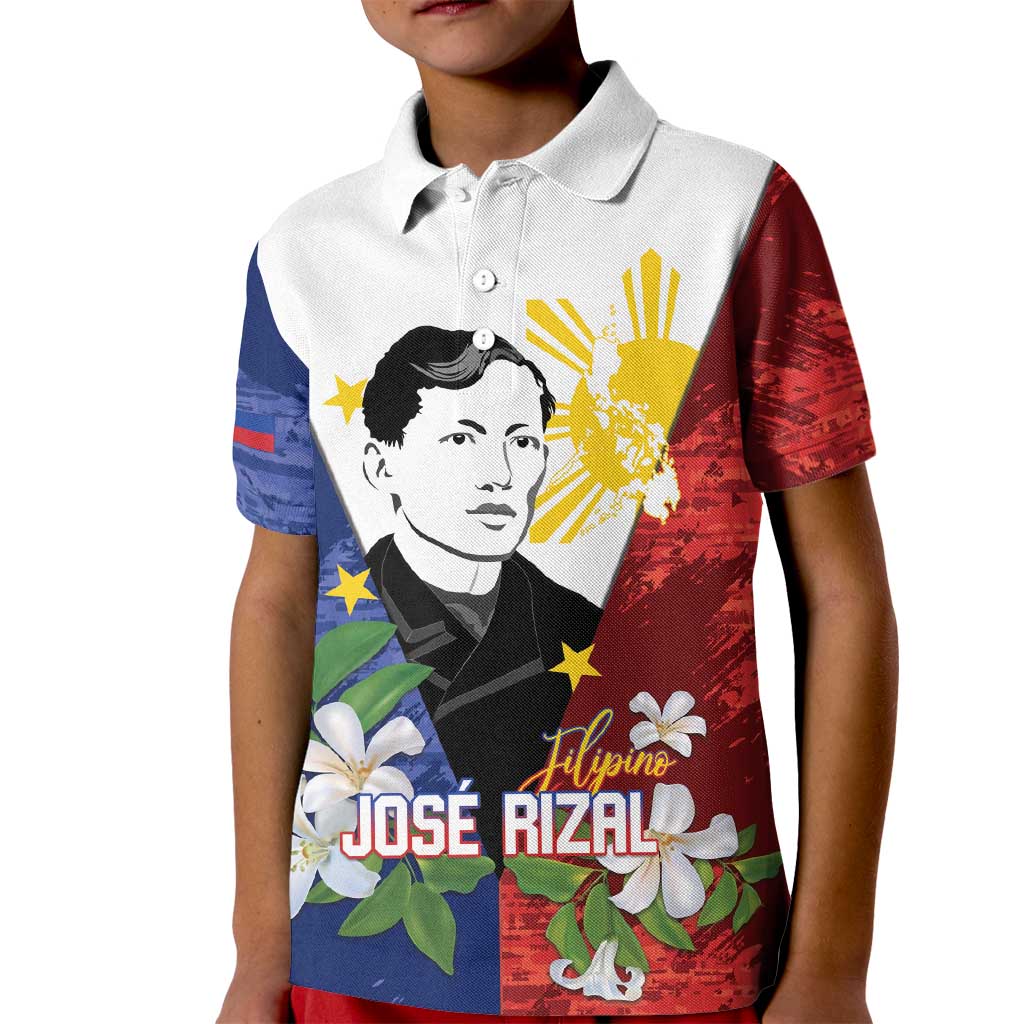 Philippines Rizal Day Kid Polo Shirt Filipino Sampaguita Grunge Style - Polynesian Pride