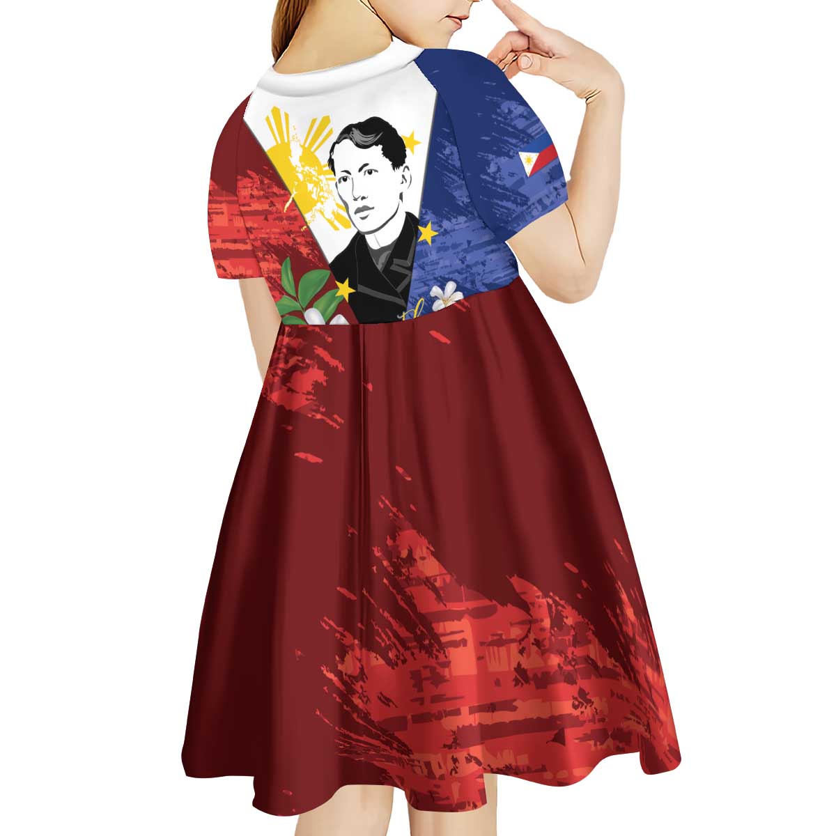 Philippines Rizal Day Kid Short Sleeve Dress Filipino Sampaguita Grunge Style - Polynesian Pride