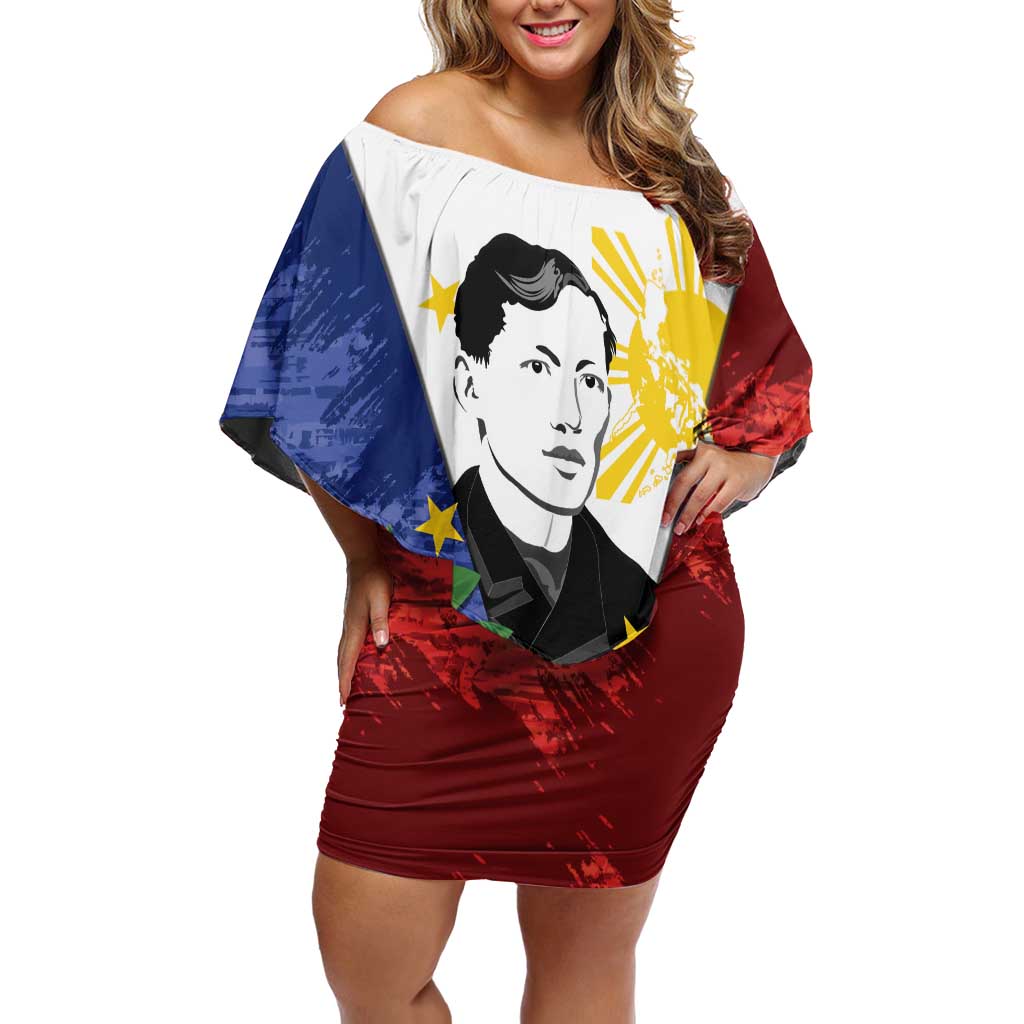 Philippines Rizal Day Off Shoulder Short Dress Filipino Sampaguita Grunge Style - Polynesian Pride