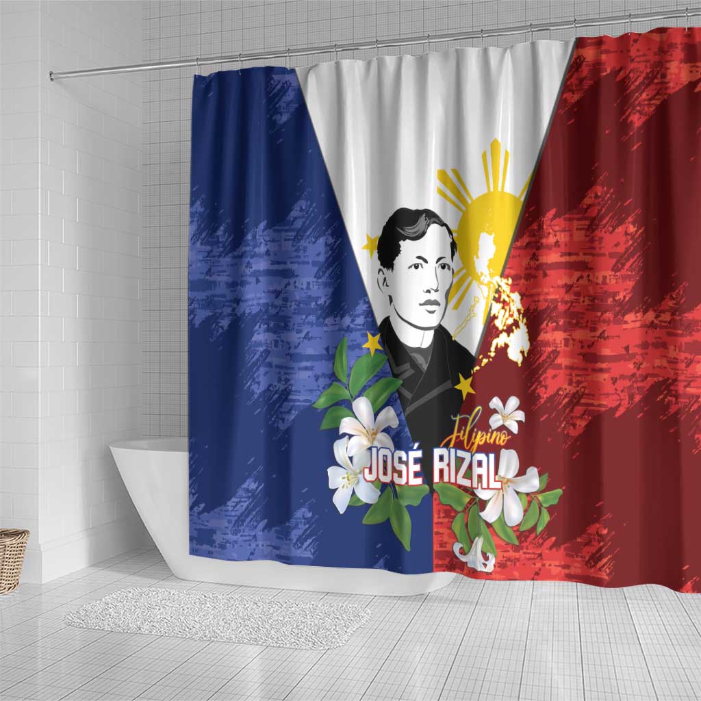 Philippines Rizal Day Shower Curtain Filipino Sampaguita Grunge Style - Polynesian Pride