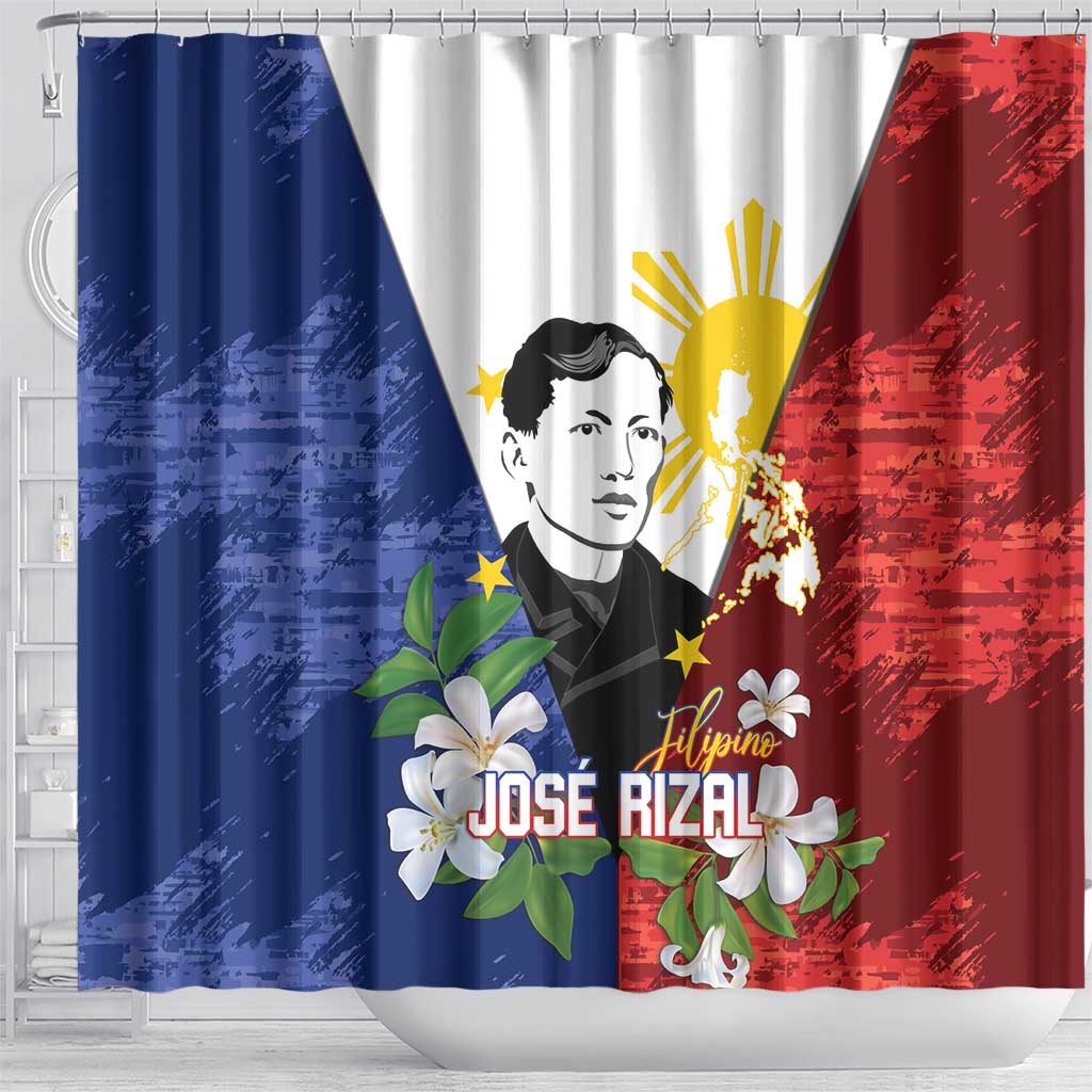 Philippines Rizal Day Shower Curtain Filipino Sampaguita Grunge Style - Polynesian Pride