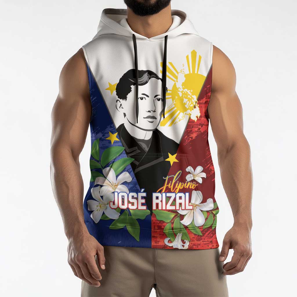 Philippines Rizal Day Sleeveless Hoodie Filipino Sampaguita Grunge Style - Polynesian Pride