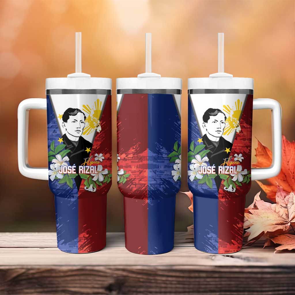 Philippines Rizal Day Tumbler With Handle Filipino Sampaguita Grunge Style - Polynesian Pride