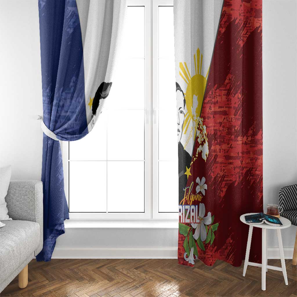 Philippines Rizal Day Window Curtain Filipino Sampaguita Grunge Style - Polynesian Pride