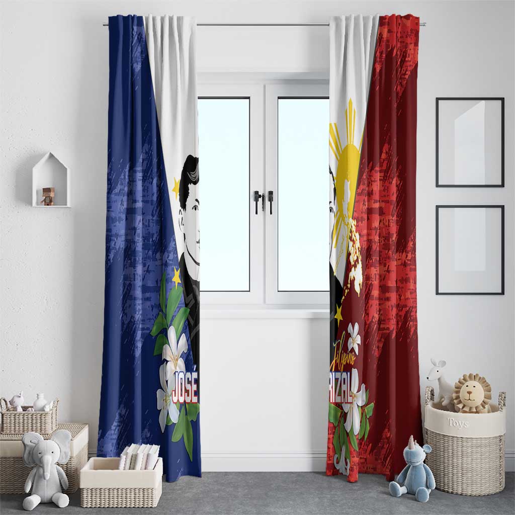Philippines Rizal Day Window Curtain Filipino Sampaguita Grunge Style - Polynesian Pride