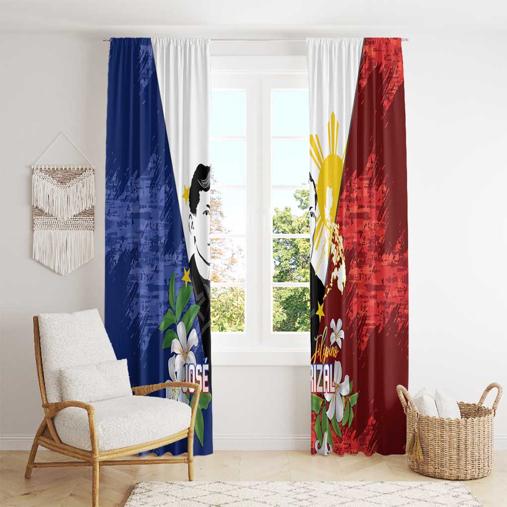 Philippines Rizal Day Window Curtain Filipino Sampaguita Grunge Style - Polynesian Pride