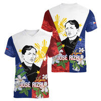 Philippines Rizal Day Women V-Neck T-Shirt Filipino Sampaguita Grunge Style - Polynesian Pride