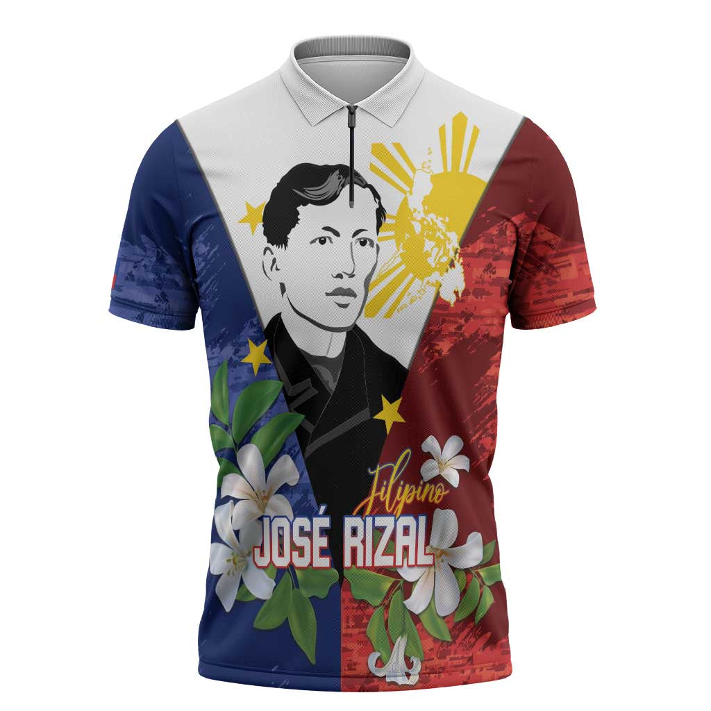 Philippines Rizal Day Zipper Polo Shirt Filipino Sampaguita Grunge Style - Polynesian Pride