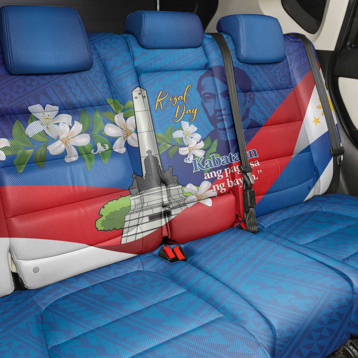 Philippines Rizal Day Back Car Seat Cover Filipino Motto Stella Polynesian Pattern - Polynesian Pride