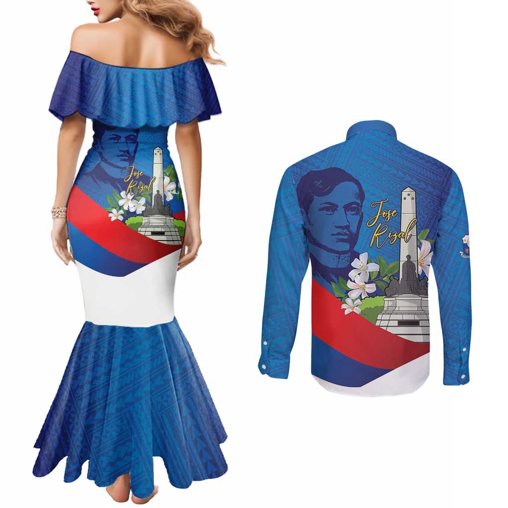 Philippines Rizal Day Couples Matching Mermaid Dress and Long Sleeve Button Shirt Filipino Motto Stella Polynesian Pattern - Polynesian Pride