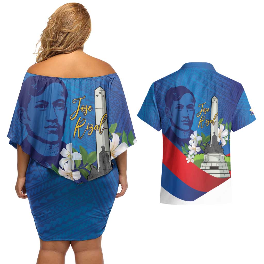 Philippines Rizal Day Couples Matching Off Shoulder Short Dress and Hawaiian Shirt Filipino Motto Stella Polynesian Pattern - Polynesian Pride