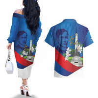 Philippines Rizal Day Couples Matching Off The Shoulder Long Sleeve Dress and Hawaiian Shirt Filipino Motto Stella Polynesian Pattern - Polynesian Pride